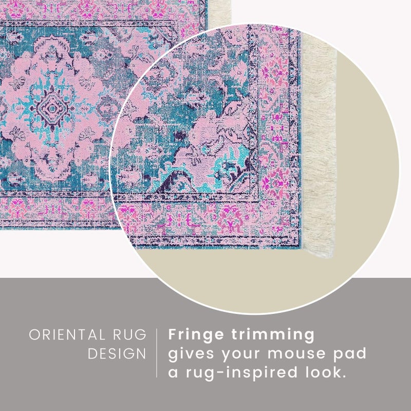Infusion Oriental Rug Fringe-Trim Mouse Pad - Pink & Blue Persian-Inspired Design  Non-Slip Backing  Stylish Desk Accessory - Image 2